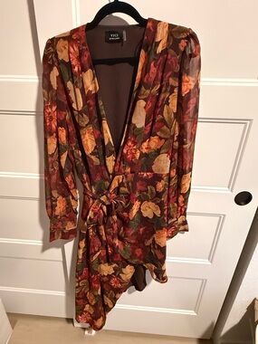 VICI Floral Asymmetrical Wrap Dress in Burgundy, Mustard, Olive